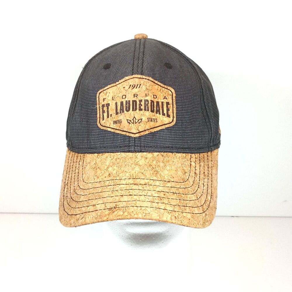 Essencial Caps Ft Lauderdale Florida Cork Brim Hat Charcoal Grey Strapback Cap